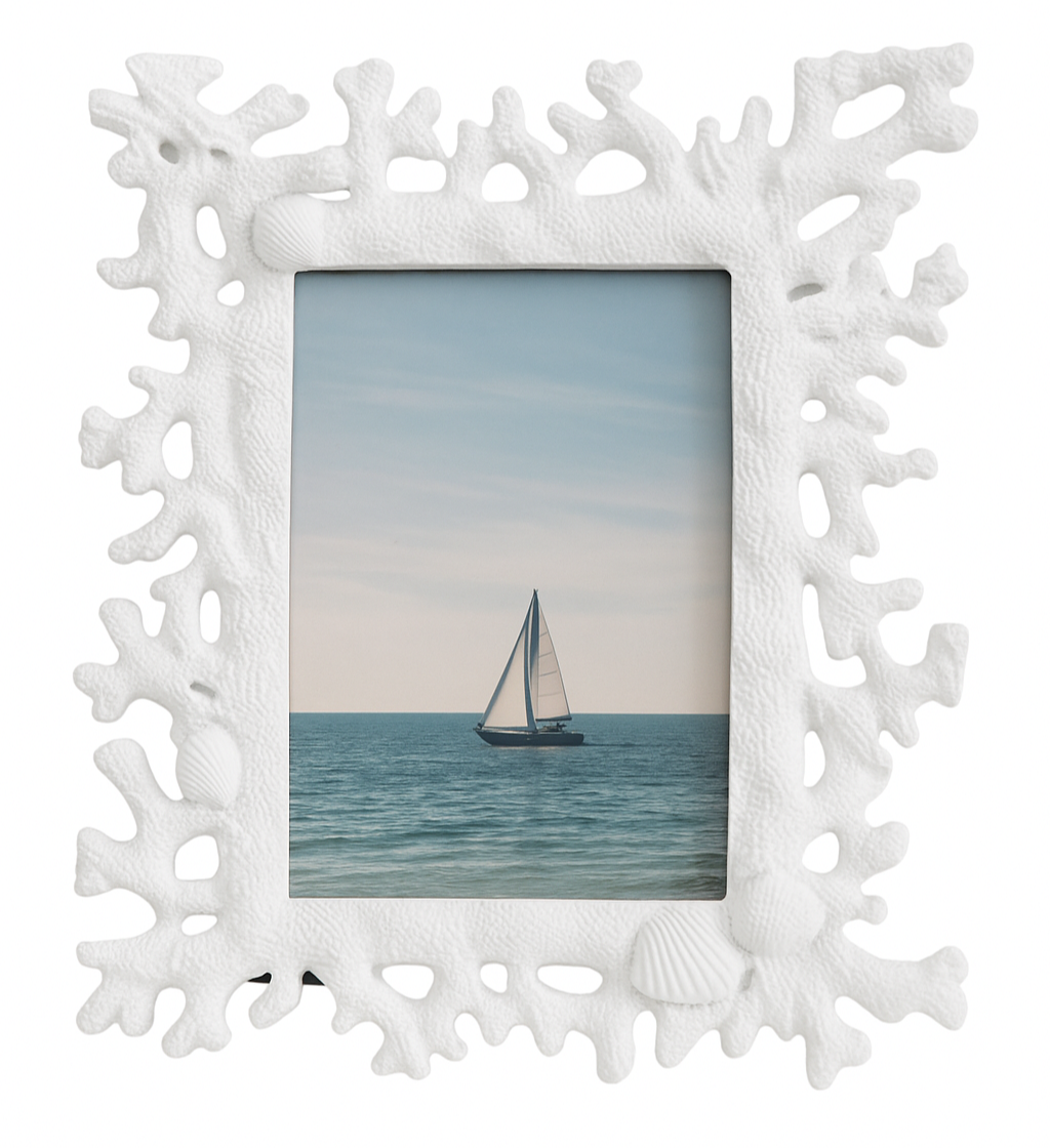 Seabreeze Coral Frame 4x6 in resin with intricate coral-inspired detailing, fits a standard 4x6 photo.