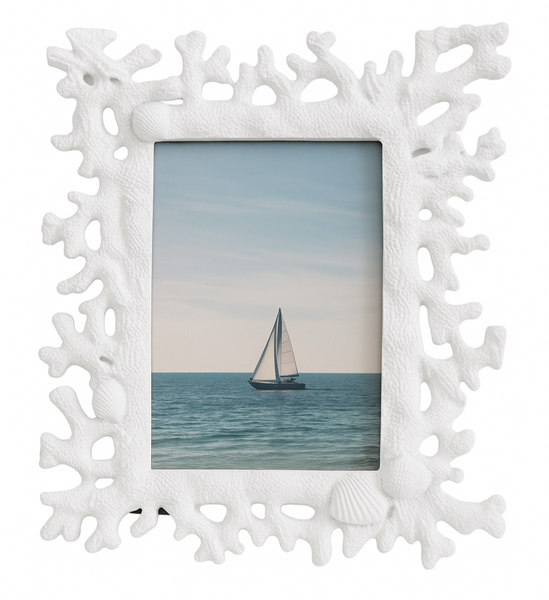 Seabreeze Coral Frame 4x6 in resin with intricate coral-inspired detailing, fits a standard 4x6 photo.