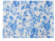 Close-up of blue floral pattern on Hamptons style cotton tablecloth