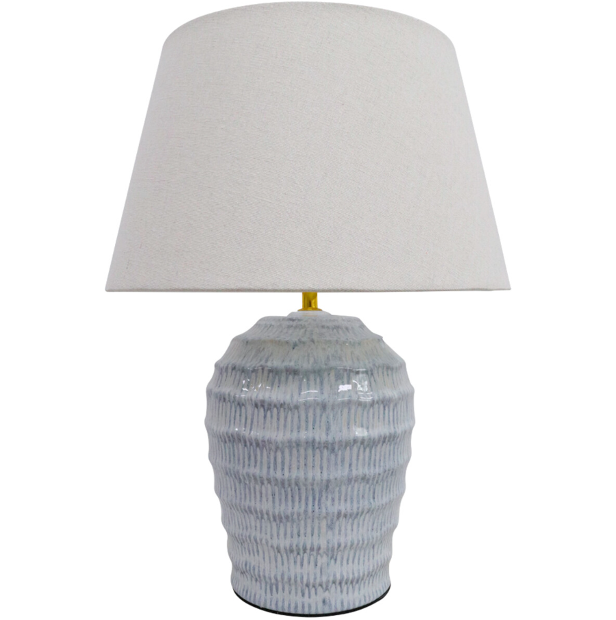 Seabrook Ridge blue grey ceramic table lamp with linen shade