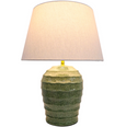 Seabrook Ridge green ceramic table lamp illuminated with warm linen shade