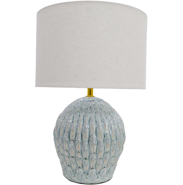Seabrook ceramic table lamp with textured coastal base and linen drum shade