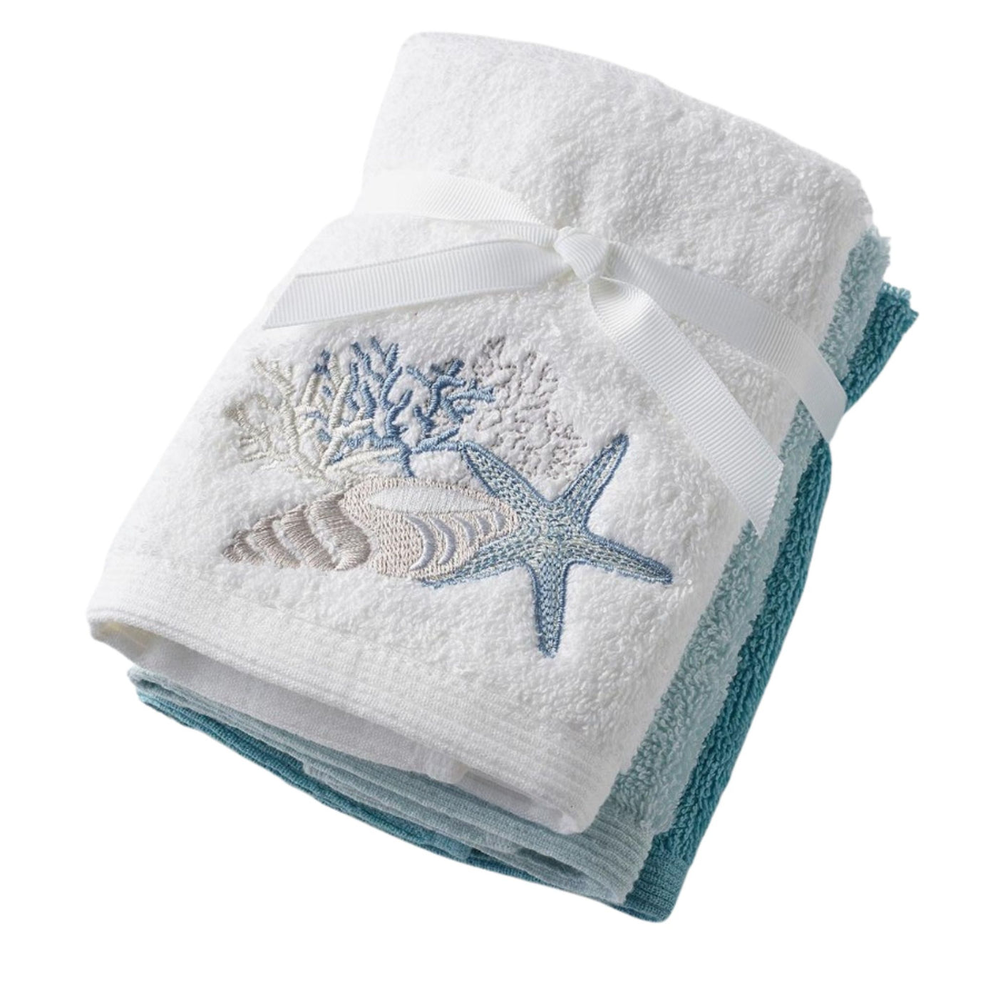 Seaside Face Washer Set of 3 (2 Plain) - Hamptons Style