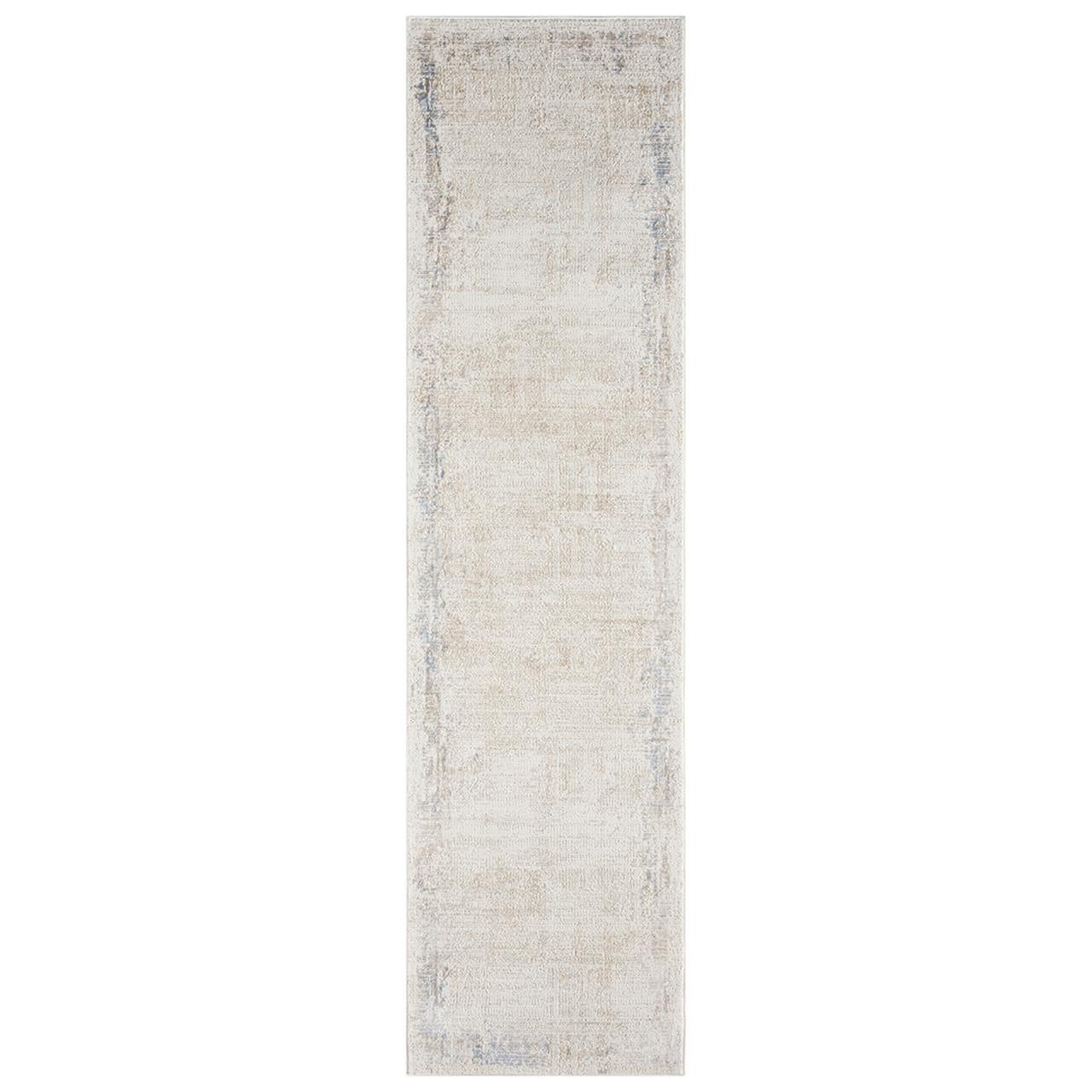 Serenity Ivory Textured Runner with soft distressed ivory and beige pattern and subtle blue accents.