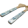 Servers Soft Blue Set/2 with natural bamboo spoons and soft blue Mother of Pearl handles.