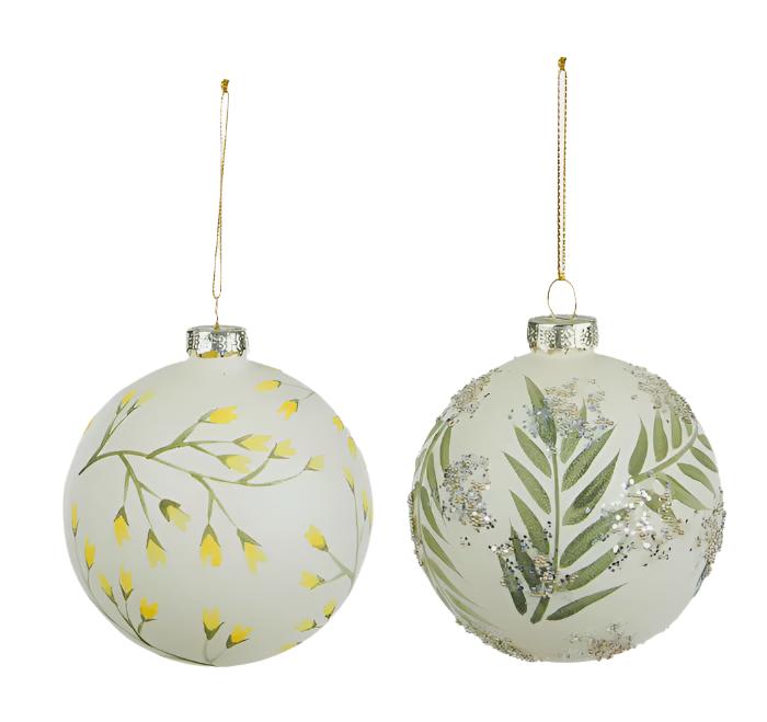 Glass Bauble 8cm White/Green set2