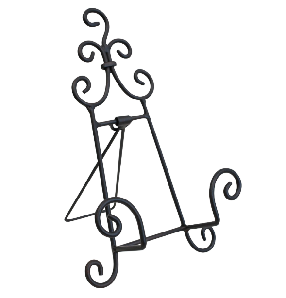 Somerset scroll metal plate stand in dark finish with decorative ironwork