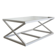 Southampton coffee table in white with tempered glass top and cross frame oak base