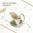 Spode Christmas Tree sugar bowl and creamer set featuring the classic festive tree design with green trim.