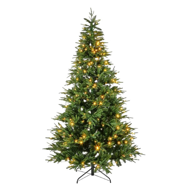 Spruce LED Christmas Tree 225cm with 350 warm white LED lights and full green branches.