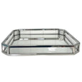 Sloped square mirror tray styled flat, showing clean silver edging and mirrored surface