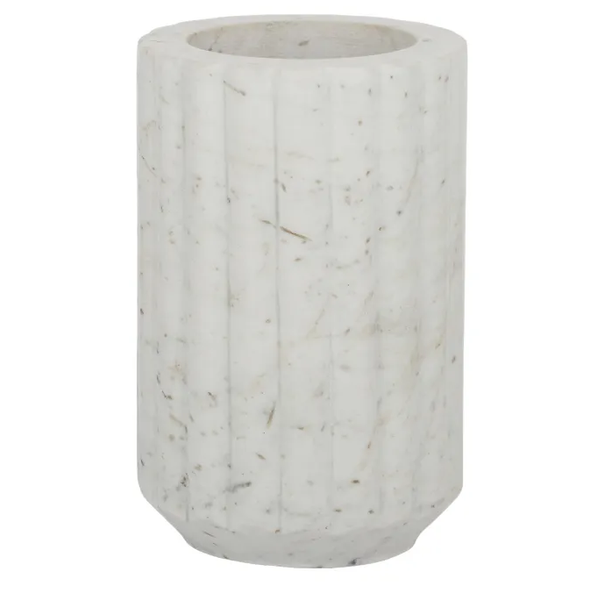 White and grey fluted marble vase, 12x20cm decorative home décor.