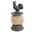 Rustic cast iron rooster string holder with natural jute twine