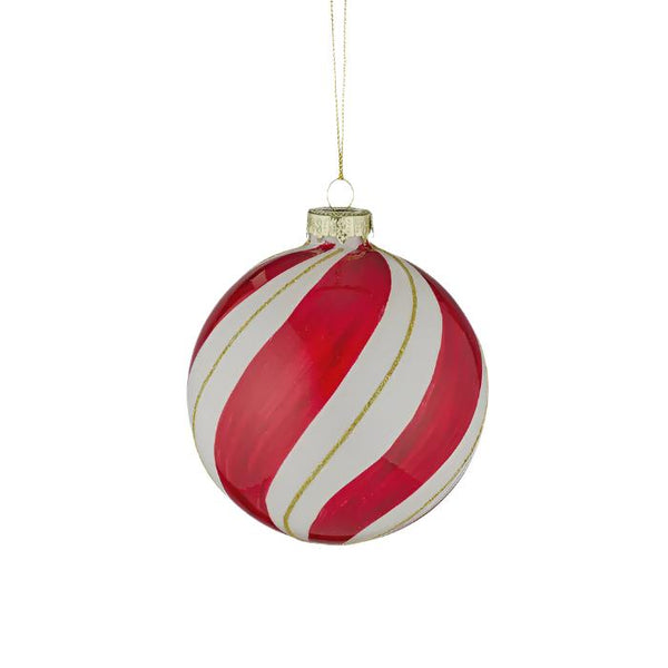 Swirl Bauble Glass 10cm Red/White