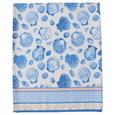 Tablecloth Shells folded to show blue seashell pattern and patterned border detail on cotton fabric