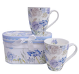 Hydrangea Blooms ceramic teacups set of two with soft blue floral print