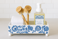 Blue and white floral tidy tray with raised base, featuring classic chinoiserie botanical pattern, ideal for organising bathroom, kitchen or vanity essentials in a Hamptons-style home.