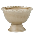 Taupe ceramic footed bowl with scalloped edge and crackle glaze