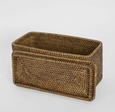 Brown rattan toilet paper holder showing interior storage for spare rolls