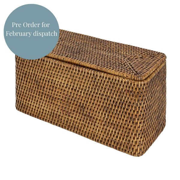 Valley rattan toilet paper holder in brown with woven lid