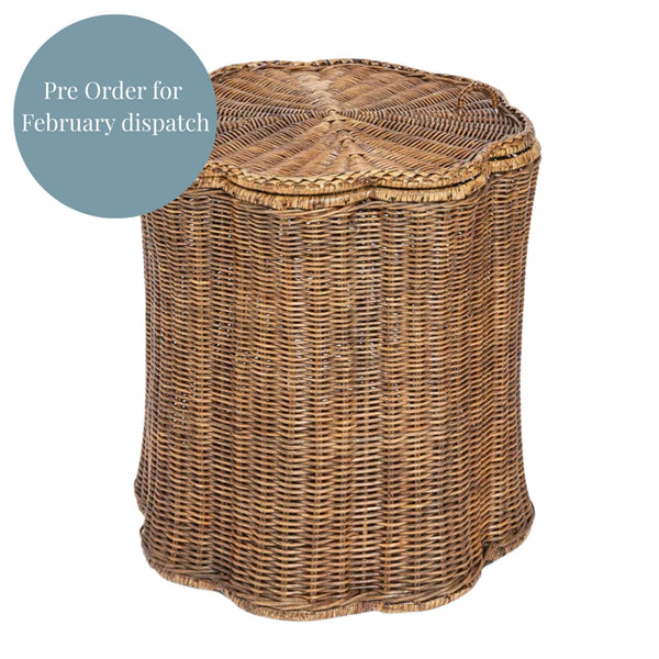 Valley scallop rattan basket in brown with lid and woven texture