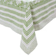 Green block print cotton tablecloth corner detail