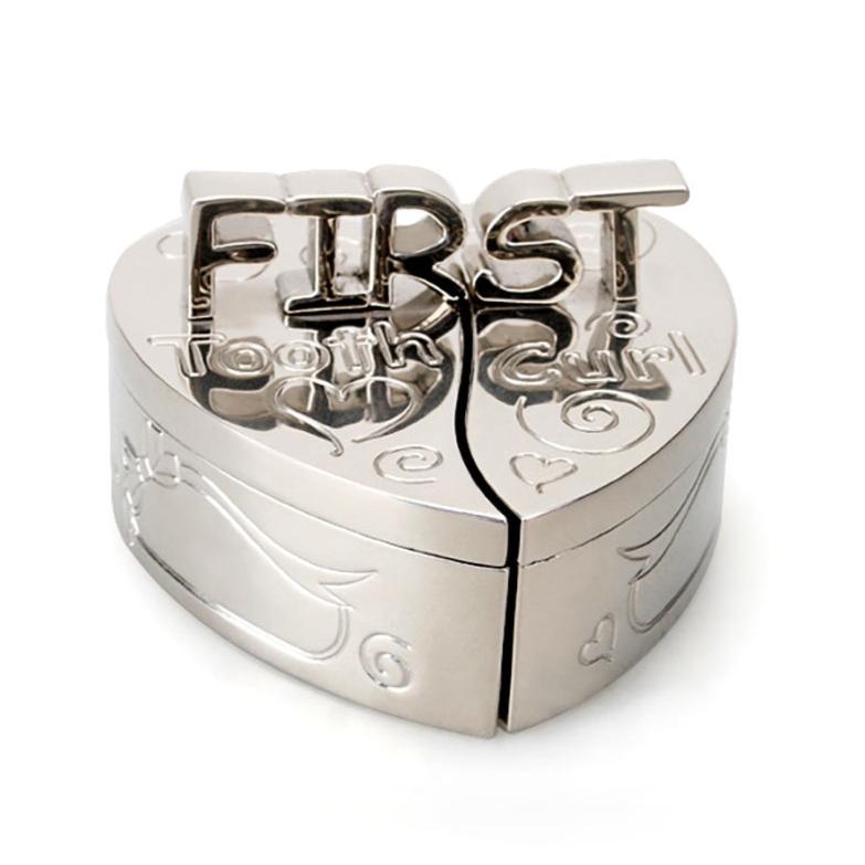 Silver Plated Heart First Tooth & Curl Box (S/2)