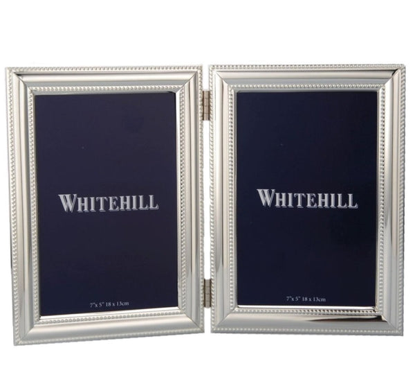 Silver Plated Beaded Double Photo Frame 13cm x 18cm