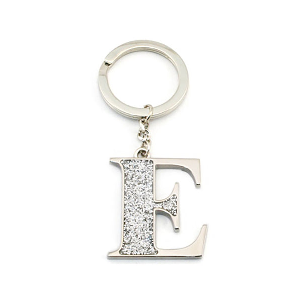 Faux Silver Glitter Keyring "E"
