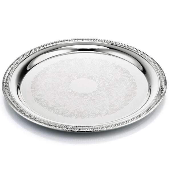 Silver Plated 35.5cm Round Tray, Gadroon Edge