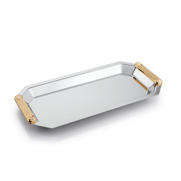 Nickel Plated Octagonal Tray with Hammer Gold Handle Accent