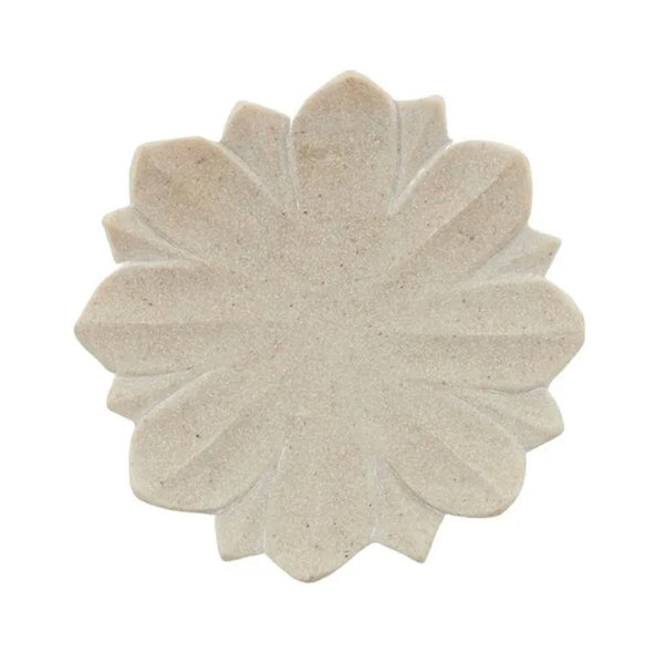 Natural sandstone decorative plate with petal-shaped edges, styled as a jewellery or trinket dish.