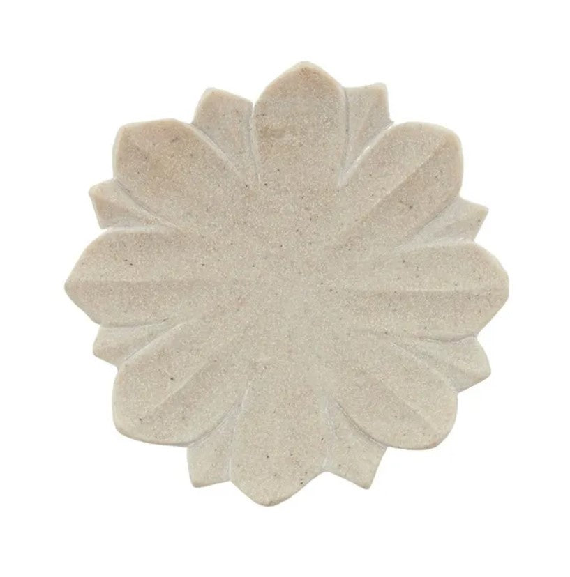 Natural sandstone decorative plate with petal-shaped edges, styled as a jewellery or trinket dish.