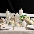 Wax LED Trueflame Flickering Pillar Candle White 15cm on table setting