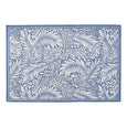 Willow blue non-slip door mat 60x90cm with white botanical leaf pattern on timber floor at front door
