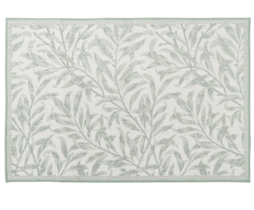 Willow Sage Non-Slip Door Mat 60x90cm featuring a soft sage botanical pattern on a cream base