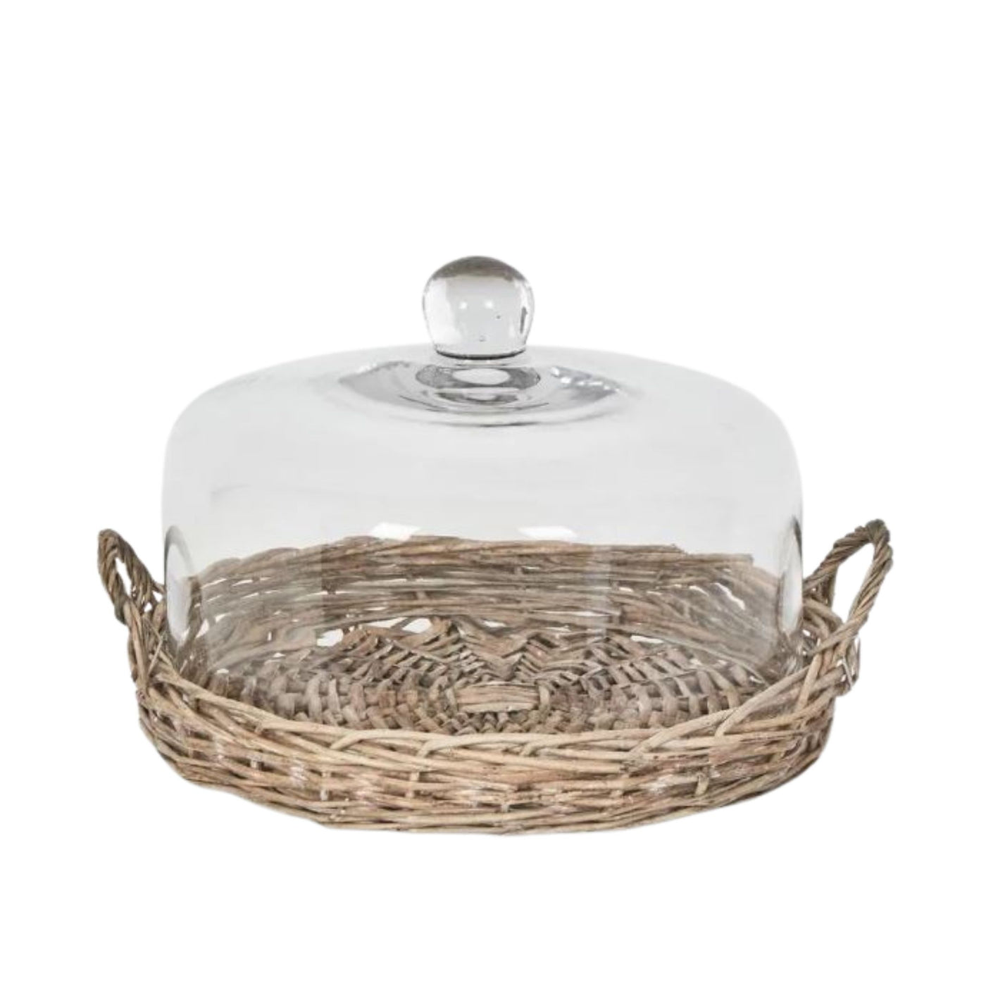 Willow tray with glass dome cover round display