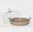 Willow tray with removable glass cloche lid
