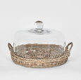 Willow tray with glass dome cover round display