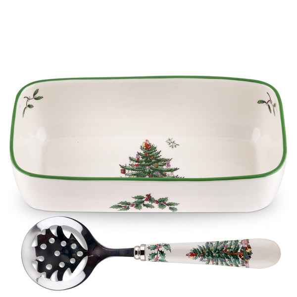 Spode Christmas Tree - Cranberry Server With Slotted Spoon