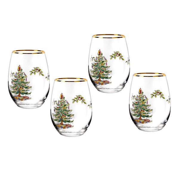 Spode Christmas Tree - 560ml/19fl.oz Stemless Wine Glasses (S/4)