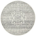 Addison Silver Round Rug with distressed silver grey and ivory geometric pattern