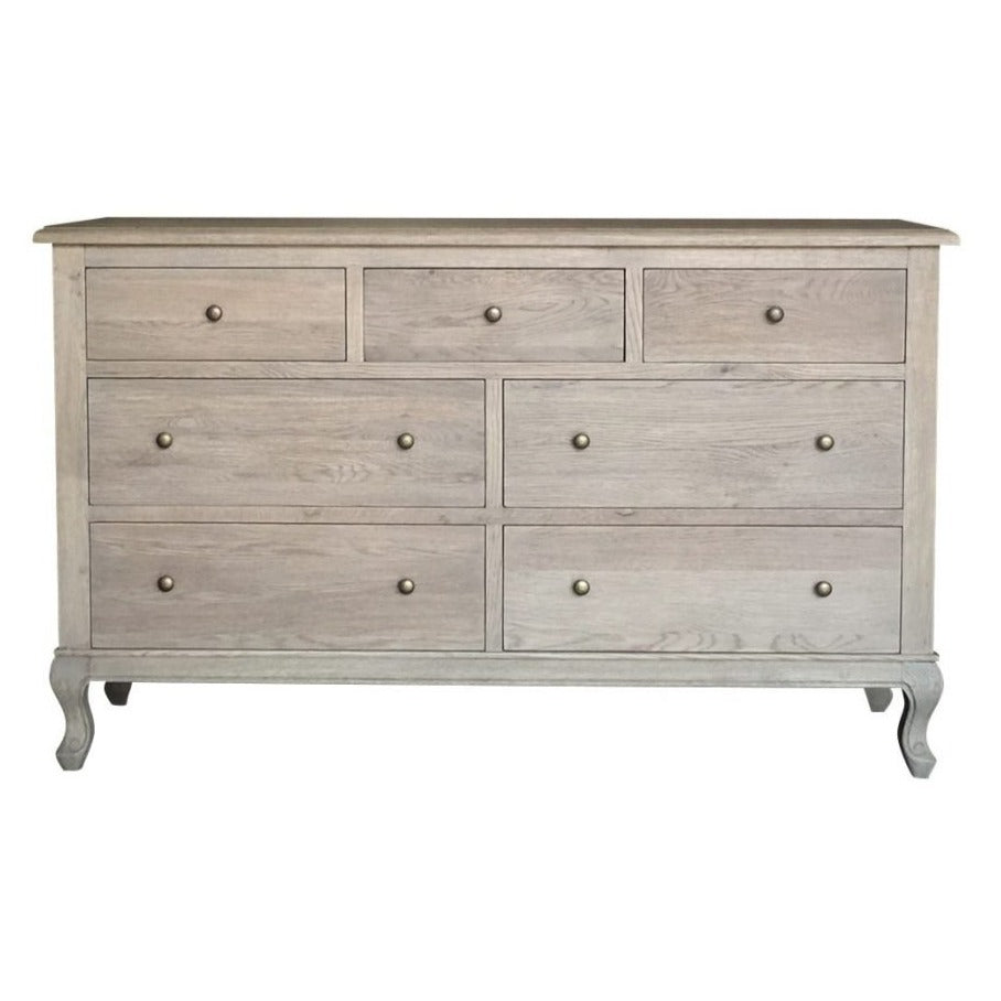 Adelaide dresser crafted from solid oak with elegant scrolled legs and spacious bedroom storage