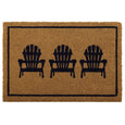Natural coir door mat with black Adirondack chair design and durable PVC backing for coastal Hamptons entryways.