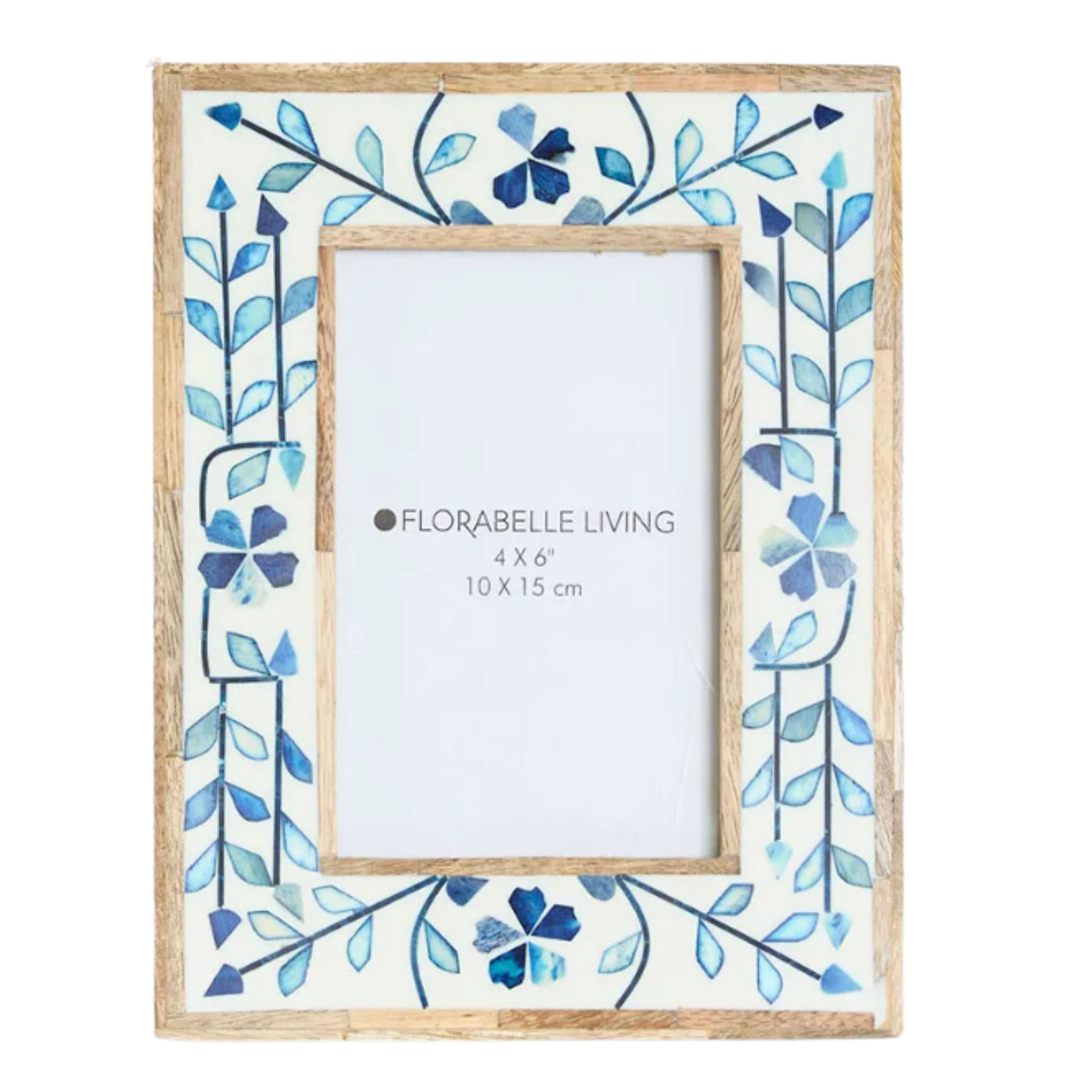 Alaia bone inlay photo frame 4x6 inch with blue floral pattern front view coastal Hamptons decor