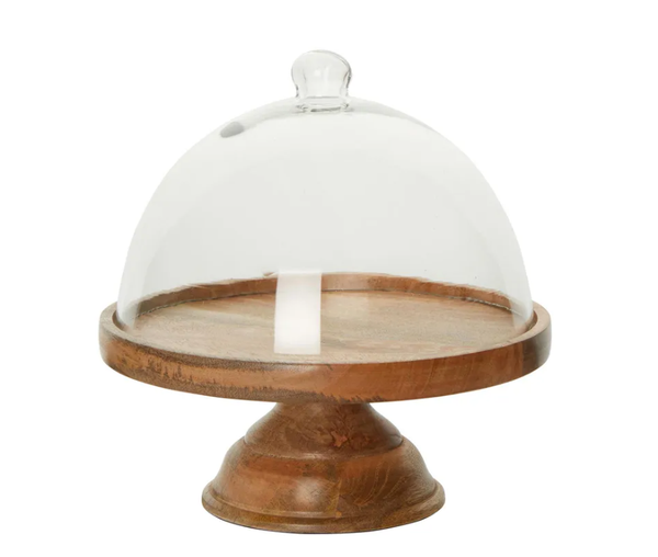 Alicia Glass Cloche Cake Cover with Wooden Base Large