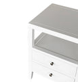 Arden White Side Table styled in a living room, combining timeless design with versatile storage.