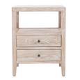 Arden Whitewash Oak Side Table 50cm featuring two storage drawers, an open shelf and a natural whitewashed oak finish.