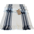 Ascott Navy Table Runner 40 x 180cm in white cotton with classic navy stripes and navy and white tasselled ends.