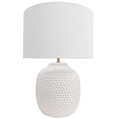 Avalon Textured Table Lamp Large featuring a barnacle-inspired textured ceramic base and white linen shade.